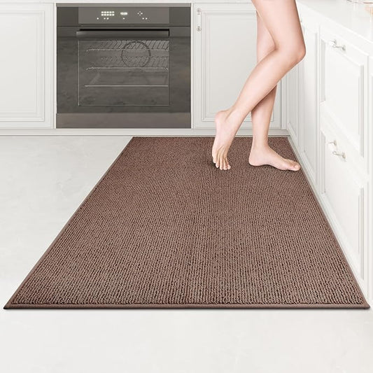 PURRUGS Machine Washable Kitchen Rug 32" x 48", Non-Slip/Skid Kitchen Runner Rugs & Floor Mats, Super Absorbent Soft Area Rugs for Sink, Kitchen & Laundry, Rolled Packaging, Brown