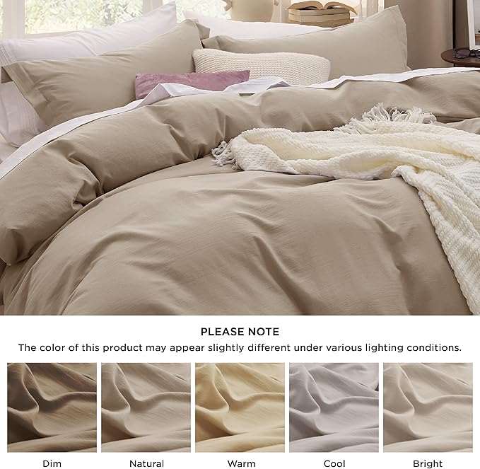 Bedsure Deep Beige Oversized King Duvet Cover - 3 Pieces Prewashed Cotton-Like Extra Soft Bedding Set, Includes 1 Duvet Cover 120x98 Inches with Zipper Closure & 2 Pillow Shams, Comforter Not Included
