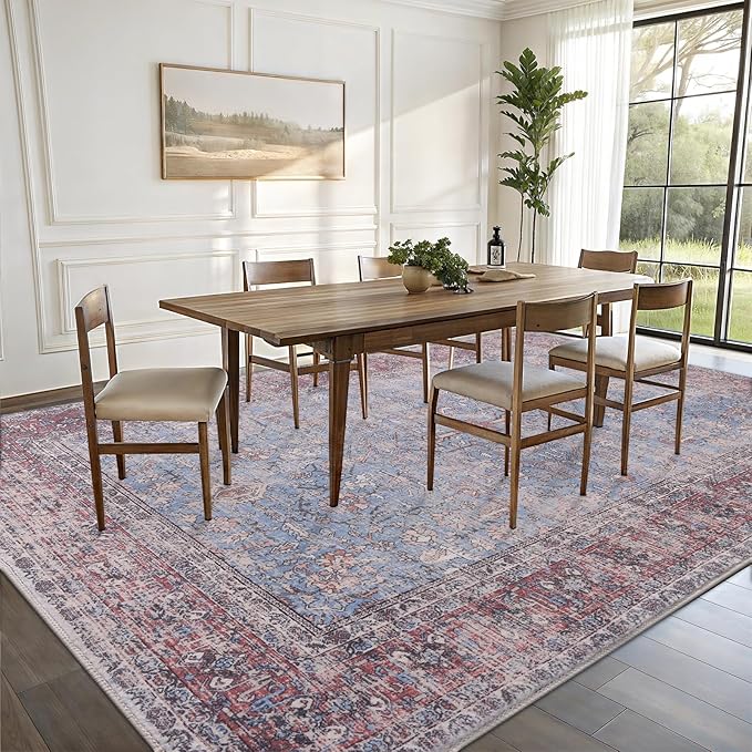 Vanmoos 4x6 Area Rug - Machine Washable, Non-Slip Soft Carpet for Living Room, Bedroom, Office, Dining Room - Durable Accent Rug for Farmhouse & High-Traffic Areas, Rustic Vibes/Rust