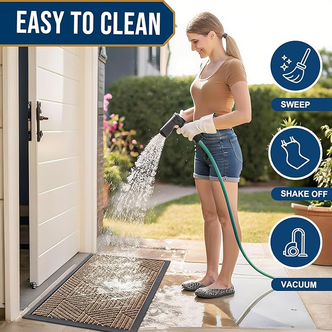 Smiry Front Door Mat Outside Entrance, Heavy Duty Sturdy Natural Rubber Doormat, Trap Dirt and Moisture, Easy Clean Low Profile Welcome Floor Mats for Indoor Outdoor Entry, 71x23 Inch, Brown