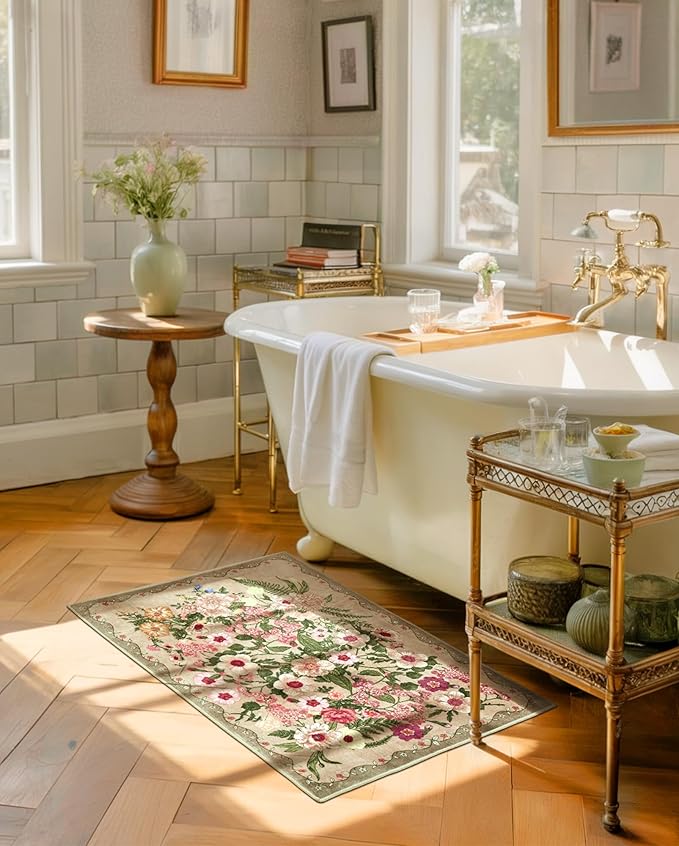 AREAMAY Door Mat Entrance 2x3 Rug - Floral Rugs Washable Small Area Rug Non-Slip Low Pile Carpet Throw Rugs for Indoor Entryway, Bedroom, Kitchen, Front Door, Entry, Kids Room - Brown
