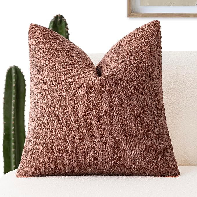 Foindtower Decorative Textured Boucle Throw Pillow Covers Accent Solid Pillow Cases Neutral Soft Cozy Couch Cushion Case for Chair Sofa Bedroom Living Room Home Decor 26x26 Inch,1PC,Orange Rust Red