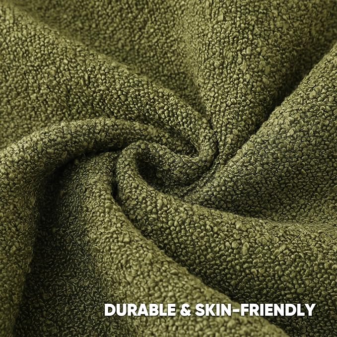 HAUSSY Set of 2 16x16 Decorative Throw Pillow Covers, Soft Cozy Textured Boucle Couch Cases, Home Decor for Couch Bed Living Room, Moss Green