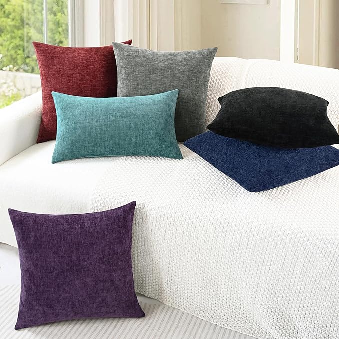 CaliTime Throw Pillow Covers Decorative 18 X 18 Inches Pack of 2 Cozy Chenille Cushion Cases for Couch Sofa Bed Living Room Home Medium Grey