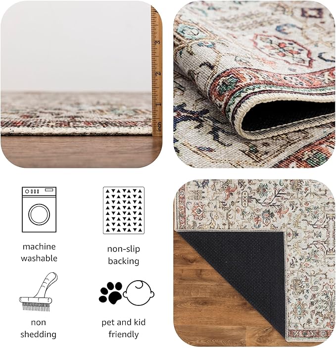 Keen Home Design 2x3 Rug - Machine Washable Entry Rug with Non-Slip Backing, Ideal for Enteryway, Kitchen, Bathroom, Laundry Room - Vintage, Easy Clean, Durable, Low Pile Rug - (2' x 3')