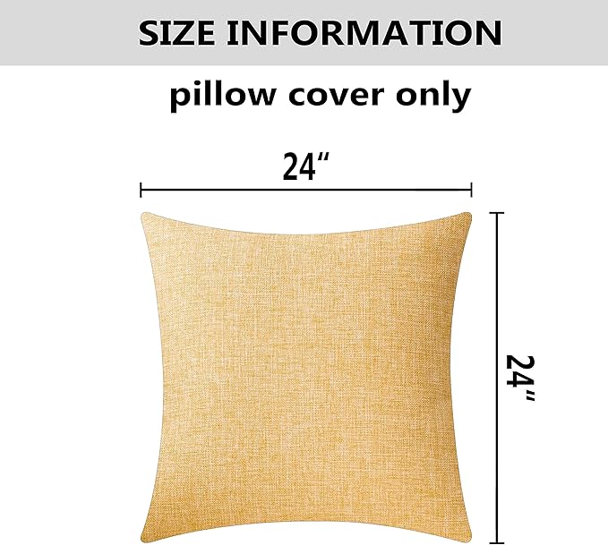Home Brilliant Yellow Pillows Decorative Throw Pillows Burlap Soft Solid Linen Euro Sham Fall Pillow Covers Throw Pillow Case for Couch Winter Decor, 24x24(60cm)