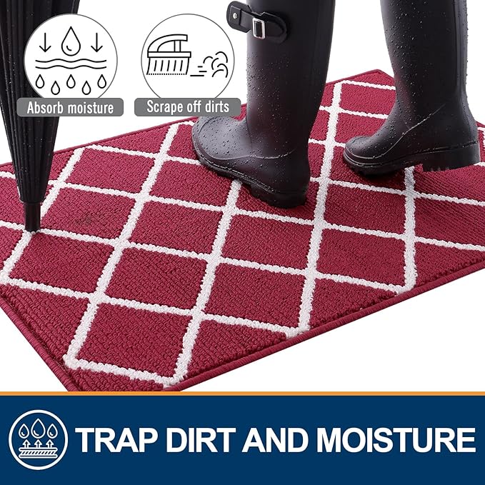 Finchitty Indoor Door Mat, Dirt Resistant and Absorbent, Low-Profile, Non-Slip, Washable Inside Floor Mats for Front Door, Back, and Entrance, 36" x 24", Burgundy
