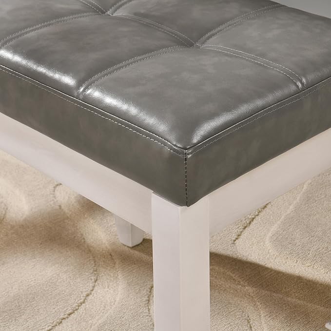 Vanity Stool Bench with Faux Leather Upholstered , Makeup Dressing Bench with Solid Wood Leg, Piano Bench Stools, Child Stool,18.5"L x 14.2"W x 18.5"H Stools, White Leg & Dark Gray Surface FD2405PGY