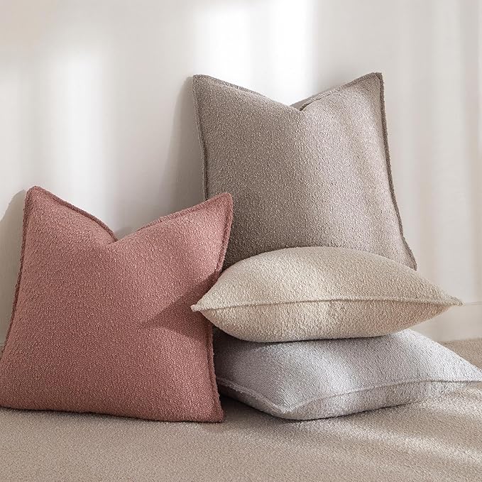 JUSPURBET 22x22 Throw Pillow Covers Set of 2 Decorative Pillow Covers for Couch Sofa Bed Cozy Boucle Textured Cushion Covers Cases with Invisible Zipper for Living Room Home Decor,Jam