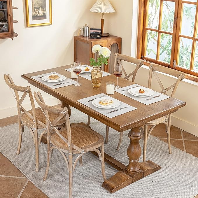 Blue Forest Placemats Set of 8, Dual-Layered Thickened Faux Linen Cloth Place Mats Heat Resistant Machine Washable Wrinkle Free Table Mats Indoor/Outdoor (Cream Beige)
