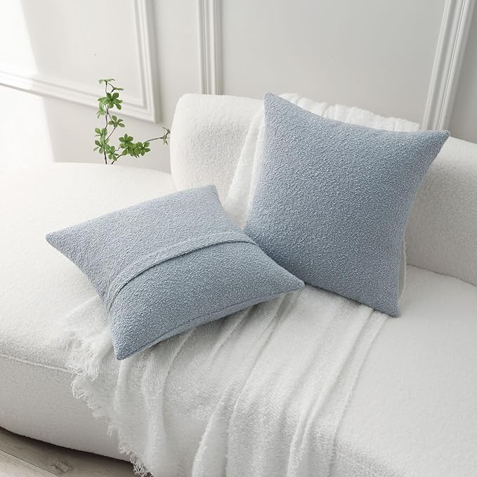 FUTEI Pack of 2 Dusty Blue Decorative Throw Pillow Covers 24x24 Inch Soft Cozy Solid Boucle Textured European Cushion Case,Modern Home Decor for Couch Bed Living Room