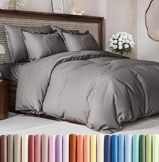 Duvet Cover Cal King Size Set - Extra Soft Cal King Size Duvet Cover 104 x 98 with 2 Pillow Shams - Hotel Luxury Easy Care and Fade Free w/Zipper Closures & Ties - Breathable Bedding Set (Dark Grey)