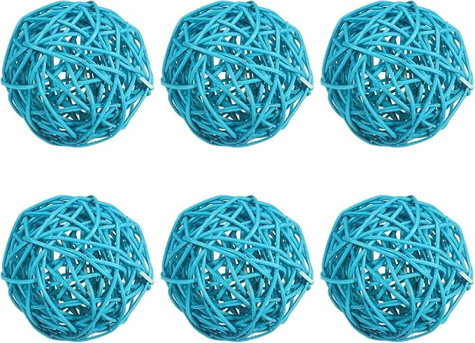 PATIKIL 3 Inch Wicker Rattan Balls, 6 Pcs Decorative Balls for Centerpiece Bowls Wedding Party Home Decor DIY Craft, Blue