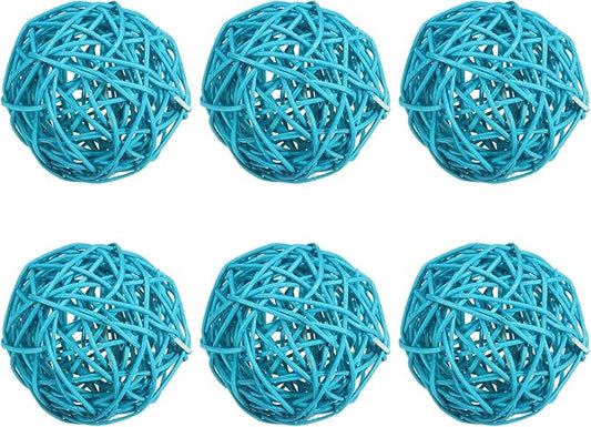 PATIKIL 3 Inch Wicker Rattan Balls, 6 Pcs Decorative Balls for Centerpiece Bowls Wedding Party Home Decor DIY Craft, Blue