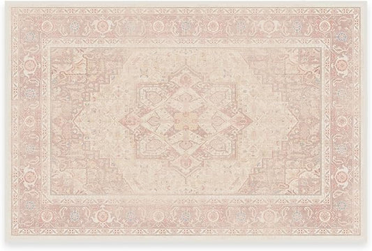 RUGGABLE Washable Area Rug – Kamran Soft Pink 2x3, Stain-Resistant, Non-Slip – Small Machine Washable Rugs for Living Room, Bedroom, Hallway, Entryway & Bathroom–with Standard Pad