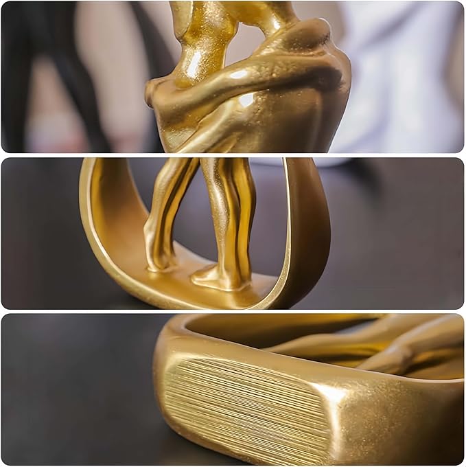 Nordic Couple Resin Sculpture Romantic Golden Love Statue for Home Decor Perfect for Couples 5.2 Inches