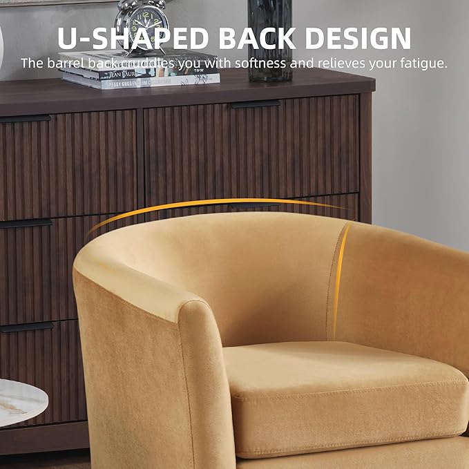 FLEXISPOT Accent Barrel Chair with Ottoman, Modern Comfy Armchair, Upholstered in Velvet, Reading Chair with Footrest, Contemporary Lounge for Living Room Bedroom Reading Room (Yellow)