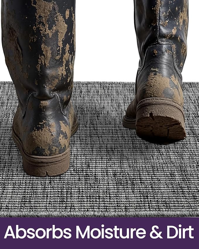 DEXI Dirt Trapper Door Mat, 48x72 Washable Doormat, Dirt Resistant and Absorbent, Easy Clean Low-Profile Floor Rugs for Entryway, Front Door, and Inside Entrance, Dark Grey