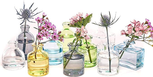 CHIVE ‘Loft’ Small Mini Flower Vases - Clear Glass Bud Vases, Set of 10 Color - Cute Vintage Rustic Centerpieces for Wedding, Events & Home - Premium Quality, Designed to Last
