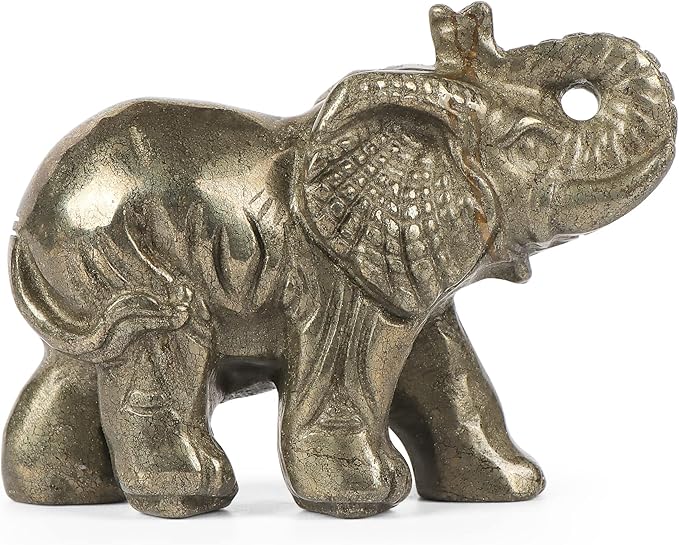 2.5" Pyrite Crystal Elephant Statue - Hand Carved Healing Craft Home Office Decor & Gifts