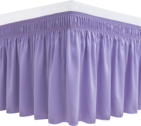 Biscaynebay Wrap Around Bed Skirts for King & Cal King Beds 15" Drop, Lavender Adjustable Elastic Dust Ruffles Easy Fit Wrinkle & Fade Resistant Silky Luxurious Fabric Machine Washable
