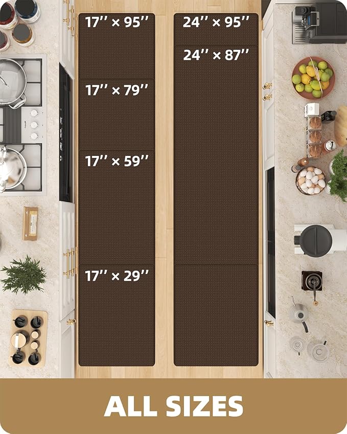 Color&Geometry Anti Fatigue Cushion Padded Kitchen Mat for Floor - 17x29+17x59,Easy Clean, Waterproof & Oil Proof, Anti Slip, Foam Rubber Runner Rug for Front Sink Comfort Standing, Brown Set of 2