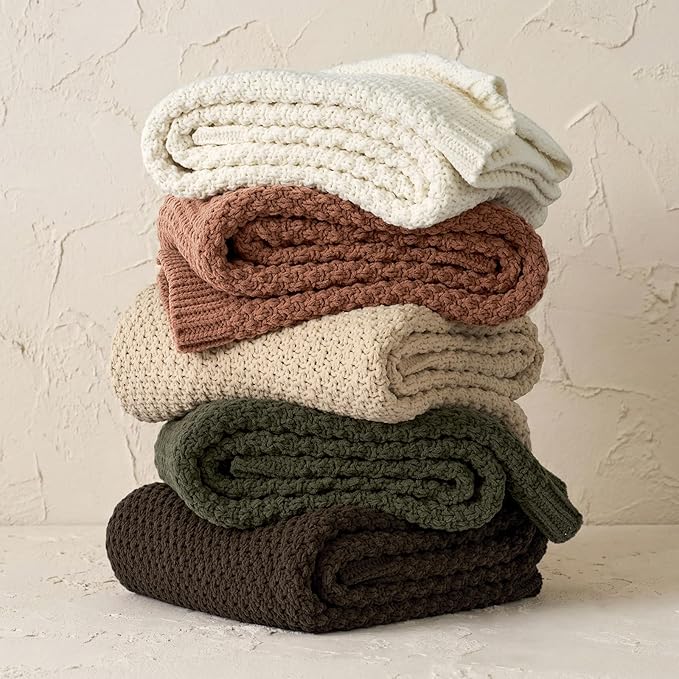 EVERGRACEHOME Chunky Chenille Knit Throw Blanket for Couch, Soft Luxurious Moss Stitch Blankets for Bed, Cozy Decorative Farmhouse Knitted Throws for Sofa, Terracotta Clay, 50" x 60"