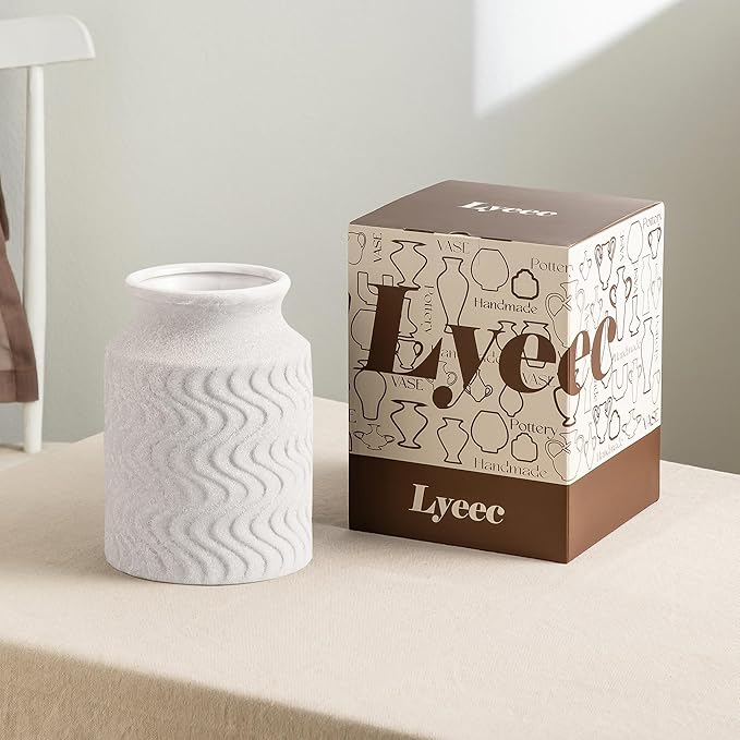 Farmhouse Vases for Decor - Ceramic Kitchen Tools Holder Organizer - 7.8 in Vintage White vase - Rustic Vase - Table Pedestal Cylinder Vases for Centerpieces - Decoration Vase by Lyeec
