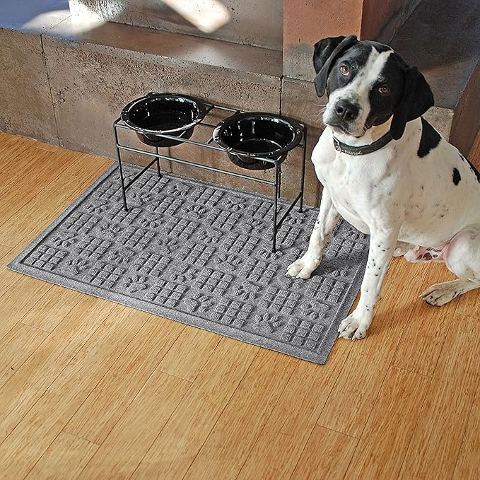 WaterHog Durable Indoor Outdoor Mat – Slip-Resistant Water Trapping Door Mat for Entryway, Porch, Garage, Mudrooms, Patios, Decorative Floor Covering, Made in USA, Dog Paw Design, Medium Grey, 2' x 3'