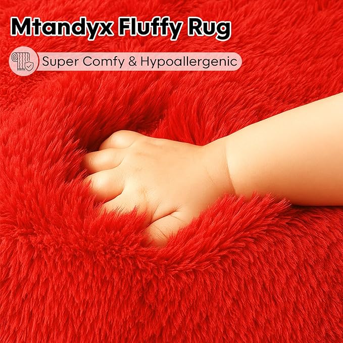 Mtandyx 8x10 Area Rugs Living Room, Large Plush Fluffy Bedroom Carpet, Non-Slip Upgraded Indoor Thick Soft Rug, Modern Plush Carpet Suitable for Kids Home Decor Aesthetics Dorm, Red.