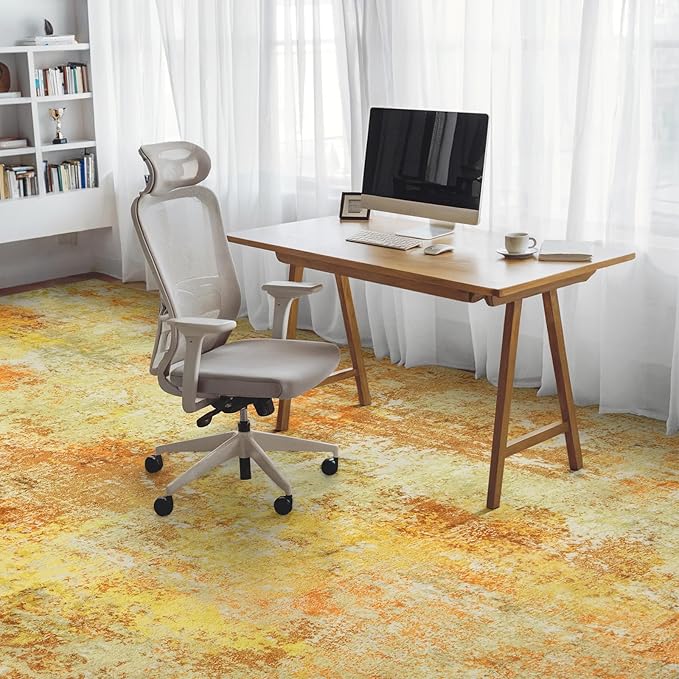 AREAMAY Washable Area Rug 5x7 - Neutral Modern Abstract Rugs, Soft Non Slip Thin Carpet with for Bedroom, Under Dining Room Table, Home, Office, Dorm, Office Rolling Chair - Yellow Brick