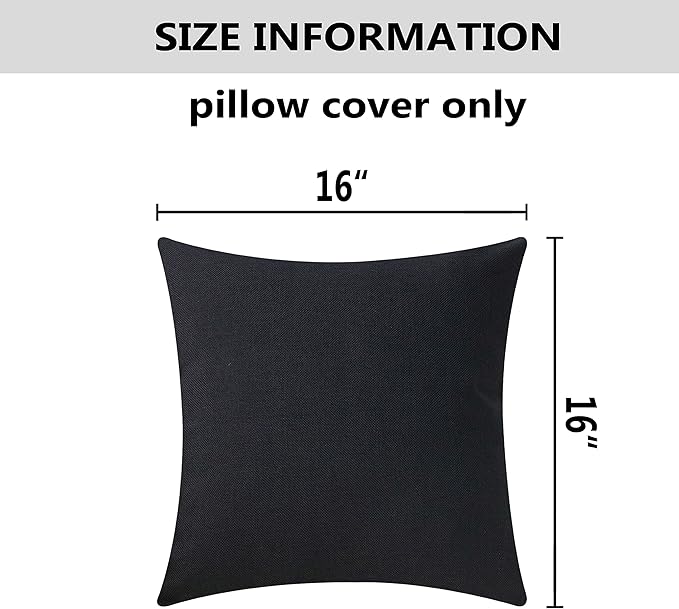 Home Brilliant Lined Linen Throw Pillow Cover Fall Pillow Cushion Cover Decorative Burlap, Set of 2, 16 x 16 inches, Black
