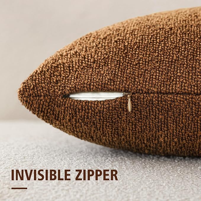 Foindtower Decorative Textured Boucle Throw Pillow Covers Accent Solid Pillow Cases Neutral Soft Cozy Couch Cushion Case for Chair Sofa Bedroom Living Room Home Decor 22x22 Inch,1PC,Hazel Brown