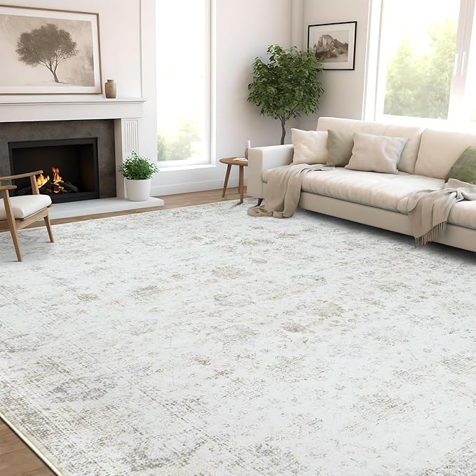 Dotiiorug Washable 4×6 Area Rugs for Living Room, Vintage Floral Rug Soft Non Slip Stain Resistant Boho Carpet for Bedroom Dinning Room Kitchen Home Office 02 Beige