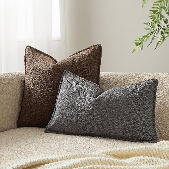 JUSPURBET 16x24 Pillow Covers Set of 2 Decorative Throw Pillow Covers Case for Couch Sofa Bed Soft Boucle Textured Lumbar Cushion Covers with Hidden Zipper for Home Decor Living Room,Dark Grey