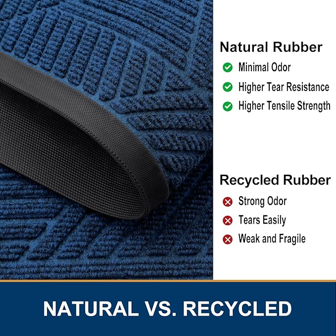 Smiry Front Door Mat Outside Entrance, Heavy Duty Sturdy Natural Rubber Doormat, Trap Dirt and Moisture, Easy Clean Low Profile Welcome Floor Mats for Indoor Outdoor Entry, 35X23 Inch, Medium Blue