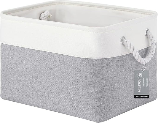 Large Storage Baskets- 15x11x10 inch Storage Bins for Shelves and Closet Organizing, Foldable Fabric Bin for Home Organization Clothes and Laundry (1-Pack, White&Gray)