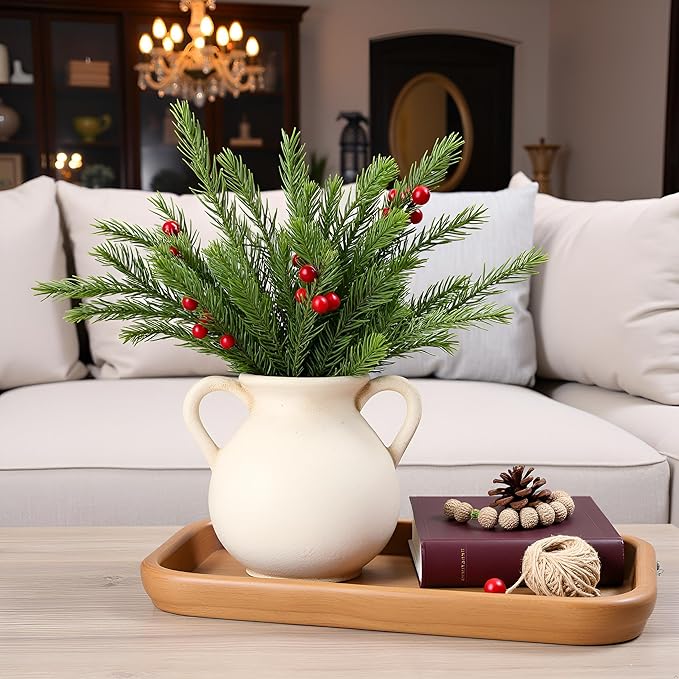 LUKA Antique Ceramic Vase with 2 Handle,6.7 inches Rustic Vase Minimalist Decor, Decorative Vases for Home Decor, Table, Living Room, Shelf, Christmas Decoration(Small,White)