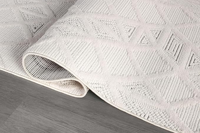 Luul Home Modern Micro Loop Indoor Runner Rugs for Living Room Bedroom Kitchen Geometric Square White 2x7 Luxury Durable Low and High Pile Non-Shedding Stain Resistant Soft Area Carpet 2 x 7
