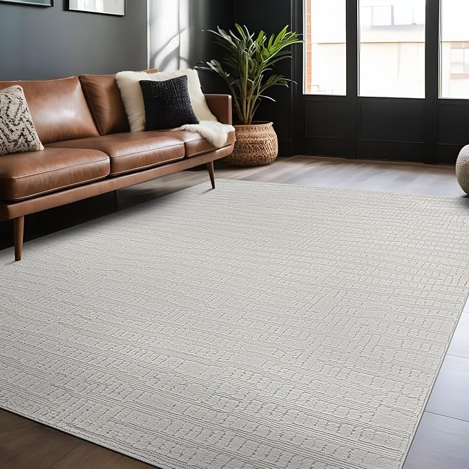 Luul Home Modern Micro Loop Indoor Area Rugs for Living Room Bedroom Kitchen Geometric Pebble White 4x6 Luxury Durable Low and High Pile Non-Shedding Stain Resistant Soft Area Carpet 4 x 6