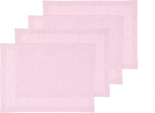 Solino Home Linen Placemats Set of 4 - Bubblegum Pink Placemats 14 x 19 Inch - 100% Pure Linen Table Mats for Valentines, Spring, Easter - Athena