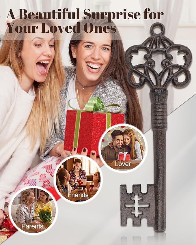 Wall Hooks for Hanging - Cast Iron Vintage Wall Decor Coat Rack - Vintage Rustic Design Hat Hooks for Kitchen, Entryway - Handmade Heavy Duty Key Hook (Key Decoration)