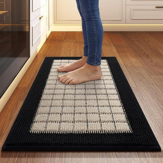 Kitchen Mats for Floor 17"x30", Non-Slip Washable Kitchen Rugs, Absorbent and Stain Resistant Kitchen Rug, Durable Comfortable Rugs for Kitchen, Hallway, Laundry & Sink, Black