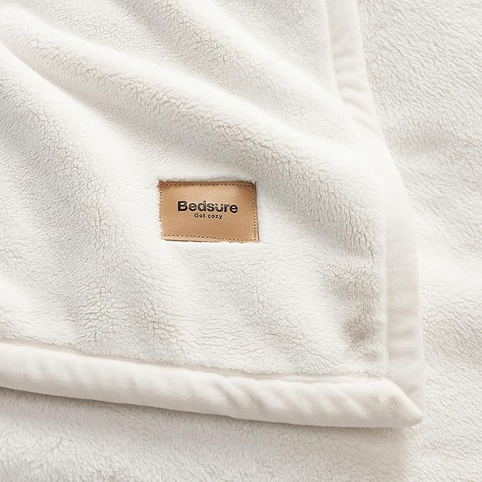 Bedsure Fleece King Size Blanket for Bed - GentleSoft Warm, Cozy, Soft & Thick Blanket for Winter, Heavy 500Gsm Anti-Static Design, Ideal for Couch & Sofa, Cream, 108x90 Inch