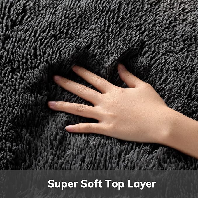 Ophanie 5x8 Rugs for Living Room, Charcoal Black, Large Fluffy Fuzzy Plush Shag Shag Comfy Soft, Non-Slip Indoor Floor Carpet, for Kids Boys Girls Dorm, Room, Bedroom, Playroom, Home Decor Aesthetic