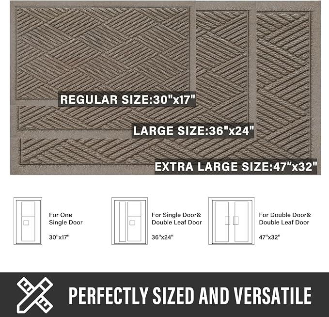 HIYARD Sturdy Front Door Mat, Absorbent Muddy Dirt Resist Welcome Door Mats Outdoor Indoor, Stain and Fade Resistant, Non-Slip Rubber Backing Low Profile Doormat for Entryway, 36×24, Beige