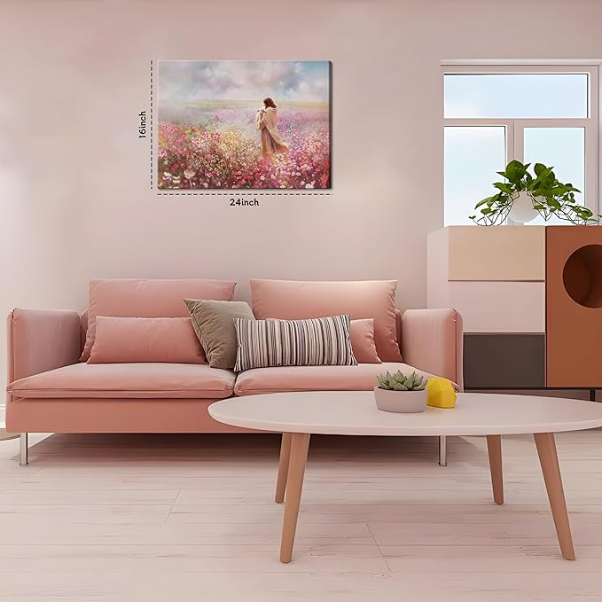 Jesus Embraces Lamb Canvas Wall Art, Pink The Lost Lamb Christian Wall Decor Paintings, Jesus Leaves the 99 Sheep Bible Stories Posters Prints for Church Living Room Bedroom 16x24 Inch Framed
