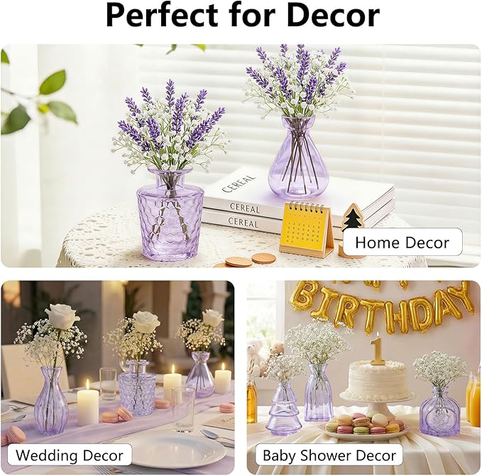 RUCKAE Purple Flower Vase in Bulk 22 Glass Bud Vases Vintage Small Vases for Centerpiece Table Wedding Decorations Home Decor Party (Purple 22 Pack)
