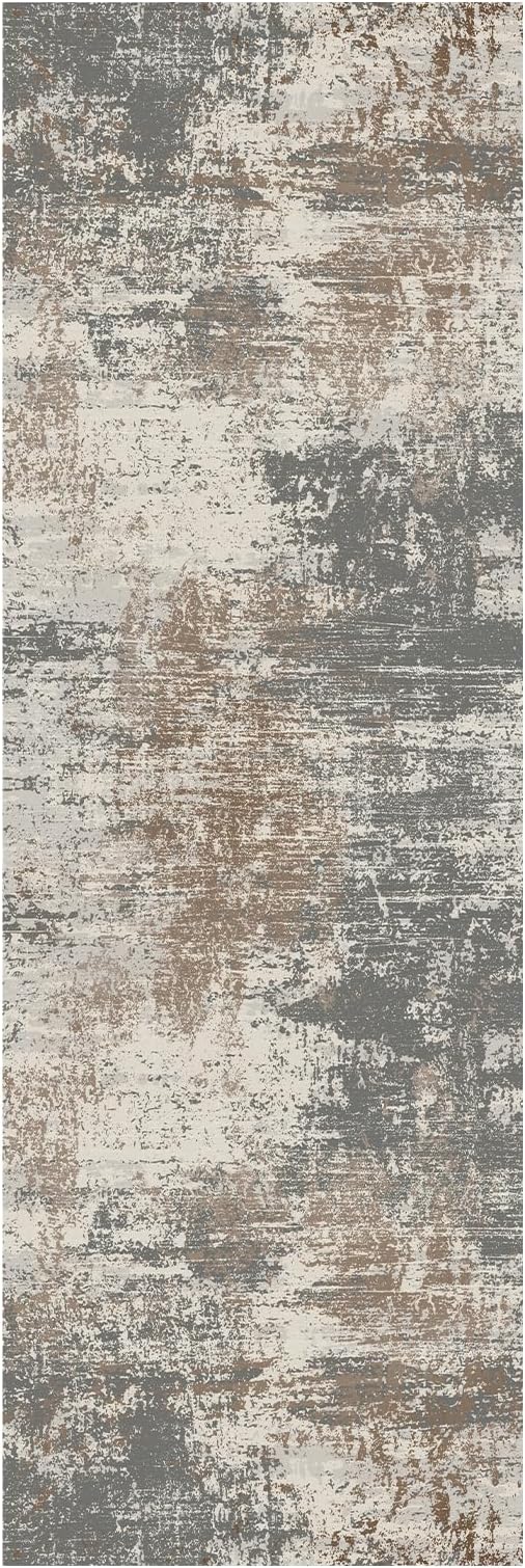 Ciicool 2x6 Washable Runner Rug, Modern Abstract Hallway Rugs Runner, Non-Slip Thin Accent Rug Lightweight Gray Brown Print Distressed Carpet for Laundry Entryway Bedroom Kitchen Bathroom Indoor