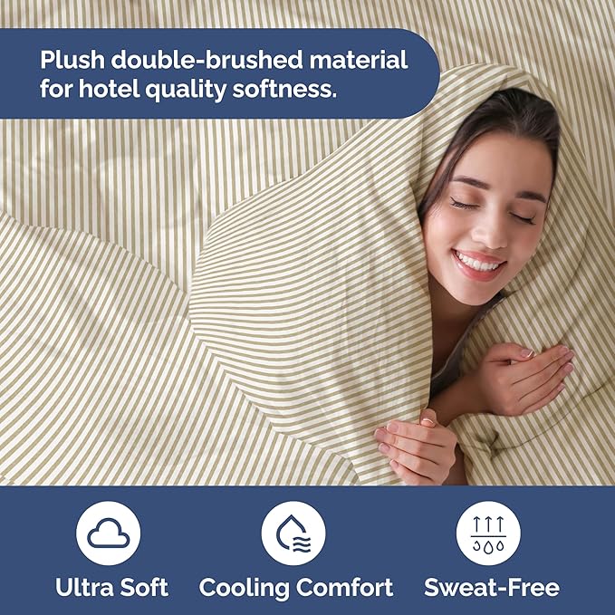 Duvet Cover Twin/Twin XL Size Set - Extra Soft Duvet Cover 68 x 90 with 1 Pillow Sham - Hotel Luxury, Easy Care & Fade Free w/ Zipper Closures & Ties - Comfy, Breathable Bedding Set (Beige Stripes 2)